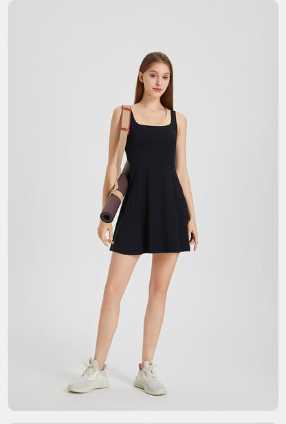 Women's Summer Tennis Netball Golf Dress Fashion Square Neck Pocket Sports Running Dress Breathable Workout Frock With Chest Pads The Clothing Company Sydney