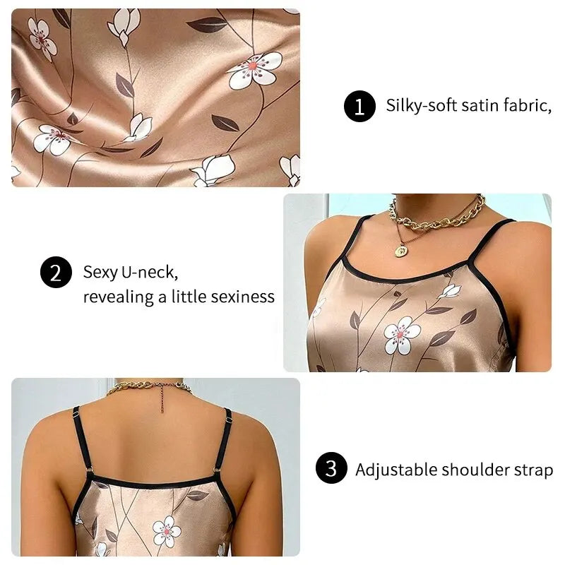 Women's Nightgown Satin Floral Print Spaghetti Strap Sleepwear Dress Luxurious Satin Slip Nightdress The Clothing Company Sydney