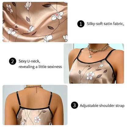Women's Nightgown Satin Floral Print Spaghetti Strap Sleepwear Dress Luxurious Satin Slip Nightdress The Clothing Company Sydney