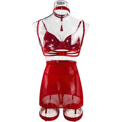 5 Piece Satin Lingerie Underwear Lace Seamless Intimate Skirt Bra And Briefs Outfit Set - The Clothing Company Sydney