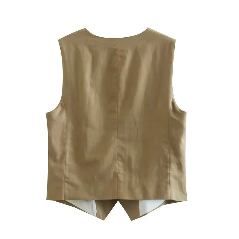 2 Piece Women's Suit Button V Neck Waistcoats Elegant Vest Top Zipper High Waist Slim Pants Shorts Summer Female Streetwear - The Clothing Company Sydney