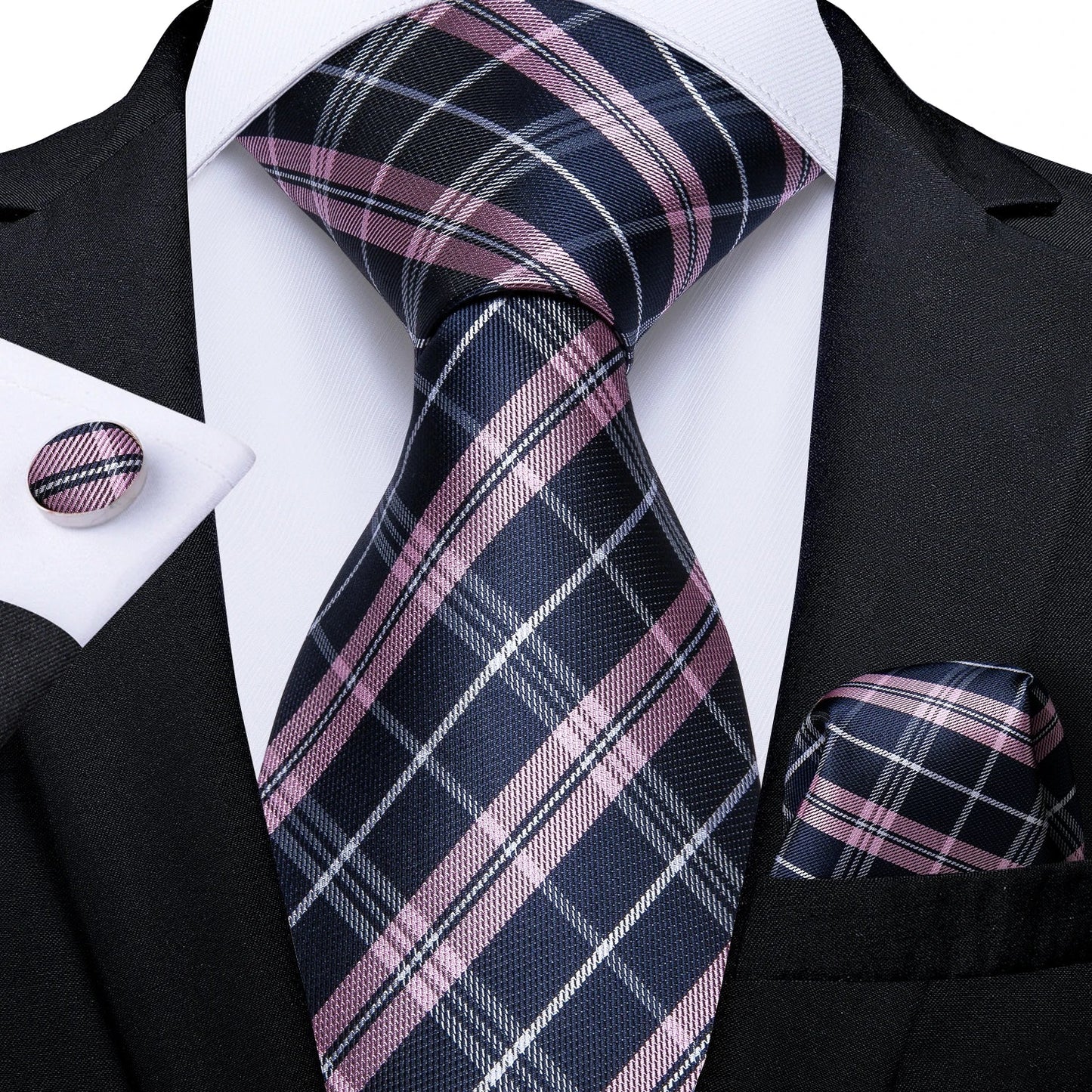 Plaid Print Men's Tie Set 8cm Width Neck Tie Handkerchief Cufflinks Business Wedding Tie Gift Set The Clothing Company Sydney
