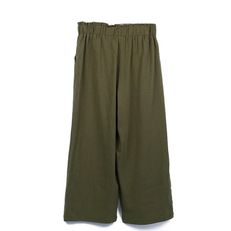 Women's Cotton Linen Loose Wide Leg Pants Summer Female High Elastic Waist Button Casual Streetwear Trousers The Clothing Company Sydney