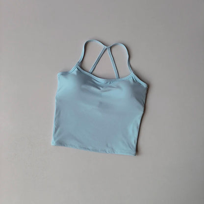 2 Piece Yoga Gym Set Halter Top Set Yoga High Waist Shorts Backless Tights Bra Vest Seamless Stretch Ribbed Shorts Set - The Clothing Company Sydney