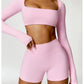 2 Piece Long Sleeve Gym Set Women Yoga Clothes Quick-Drying Sportswear Running Leggings Workout Sports Crop Top Shorts