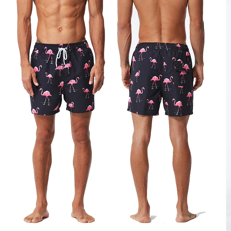 Summer Mens Swim Shorts Beach Quick Dry Printing Swimsuit Plus Size Mesh Liner Surfing Gym Board Shorts