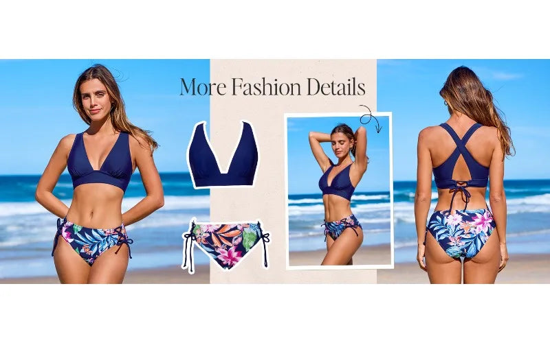 2 Piece Split Swimsuit Bikini 2 Piece Set Deep V Neck Triangle Side Bandage Bikini Set The Clothing Company Sydney