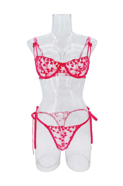 Heart Shaped Embroidery 2 Piece Lace Lineries Outfit Set - The Clothing Company Sydney