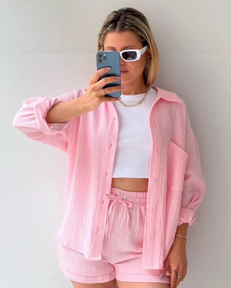 Summer Women's Suit Short Sets Outfits Suit Two Piece Button Up Matching Outfit Set - The Clothing Company Sydney
