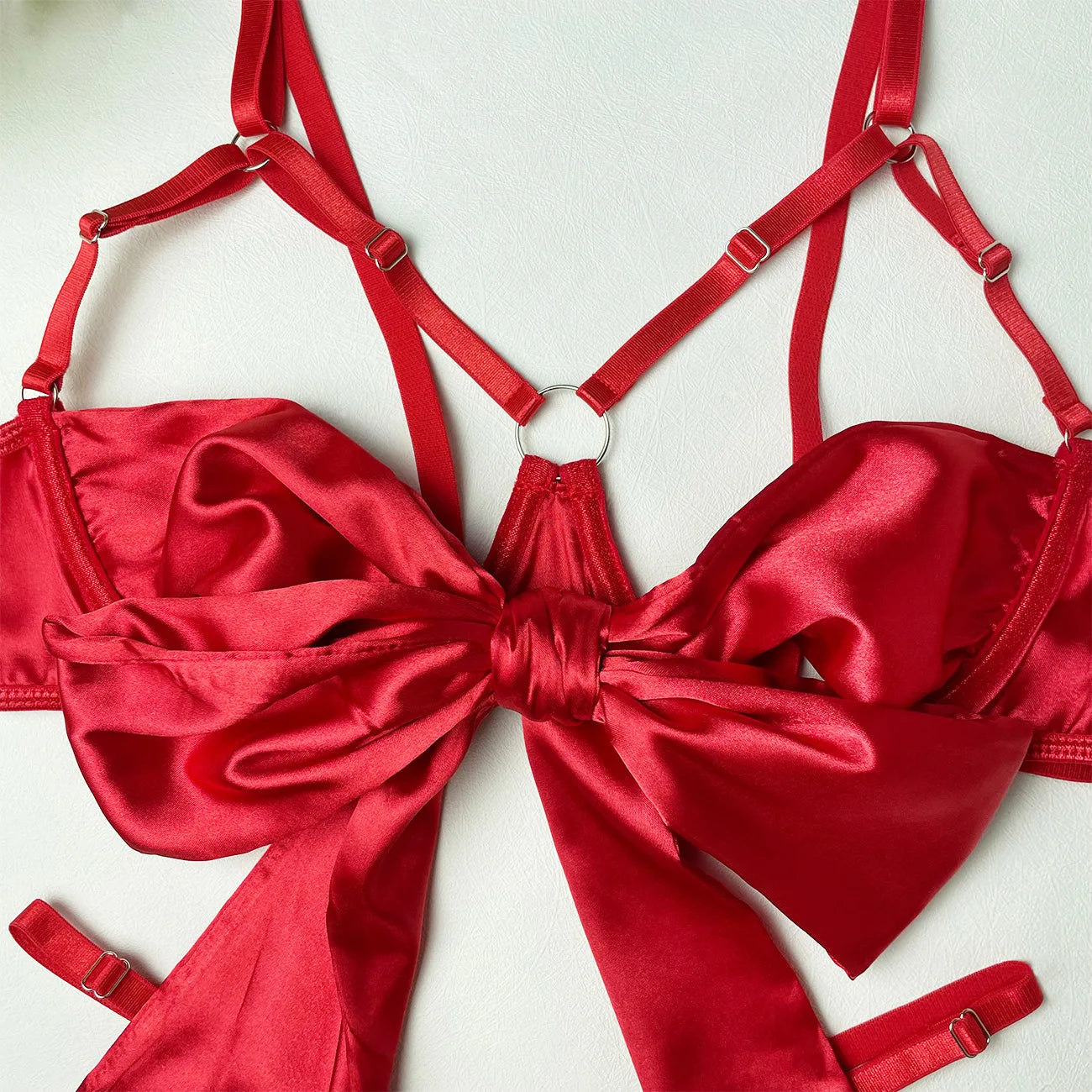 Bowknot Lingerie Open Bra Lace Up Underwear 3-Piece Satin Outfit Set The Clothing Company Sydney