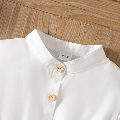 Girl's Button Design Smocked Splice Ruffled Flutter-sleeve Dress The Clothing Company Sydney