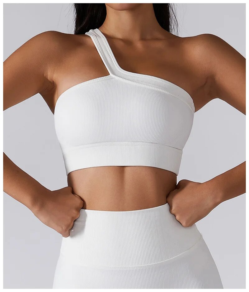 2 Piece Seamless Women Sport Suit Fitness One Shoulder Yoga Set Push Up Bra Workout Gym Shorts Running Clothing Sportswear Tracksuit The Clothing Company Sydney