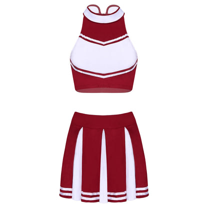 Women's Cheerleader Cosplay Costume Uniform Outfit Stand Collar Crop Top with Mini Pleated Skirts Carnival Cheerleading Suit The Clothing Company Sydney