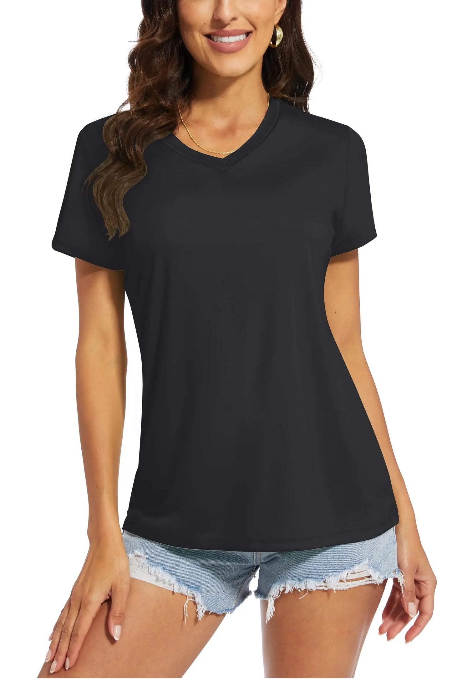 UPF 50+ Summer Short Sleeve V-Neck T-shirts Womens Sun Protection T-shirts Quick Dry Hiking Running Tee Shirts Tops - The Clothing Company Sydney