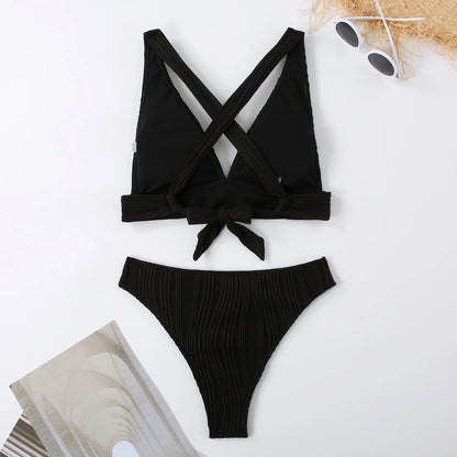 2 Piece Wrinkled Crinkled Bikini Swimwear Swimsuit Two-pieces Bikini Set High Cut Bathing Suit Swim Beach Wear The Clothing Company Sydney