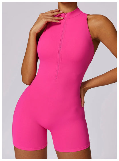 V Back Scrunch Sports Jumpsuit Women Gym Rompers Sleeveless Sportswear Zipper One-Piece Suit Yoga Clothing - The Clothing Company Sydney