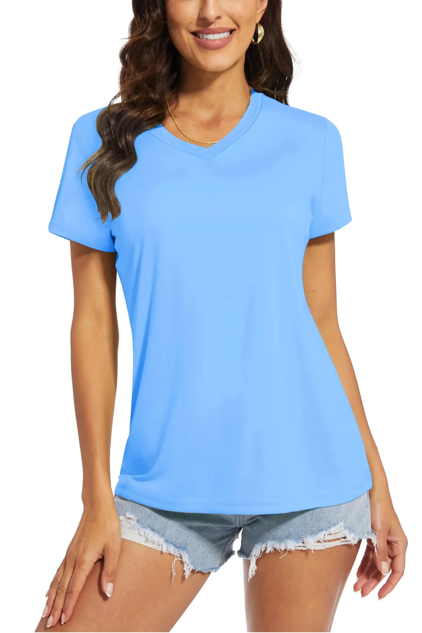 UPF 50+ Summer Short Sleeve V-Neck T-shirts Womens Sun Protection T-shirts Quick Dry Hiking Running Tee Shirts Tops - The Clothing Company Sydney