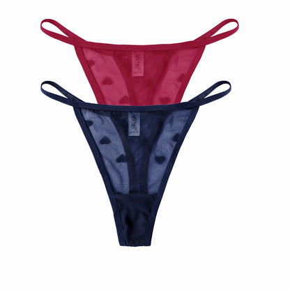 2 Piece Set Lace Sheer Thong Panties Women's Low Waist Seamless Lingerie Heart See Through Mesh Underpants Intimates Lingerie The Clothing Company Sydney