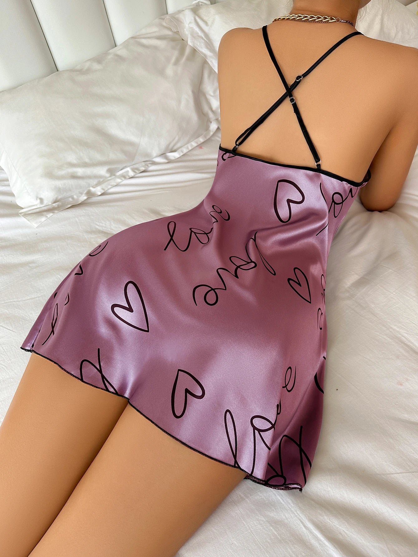 Heart  Letter Print Nightdress  Casual Round Neck Spaghetti Strap Sleep Women's Sleepwear  Dress - The Clothing Company Sydney