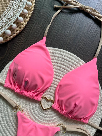 Halter Solid color Bikini Set Women's Swimsuit Two piece Triangle Thong Swimwear Bathing Suit The Clothing Company Sydney