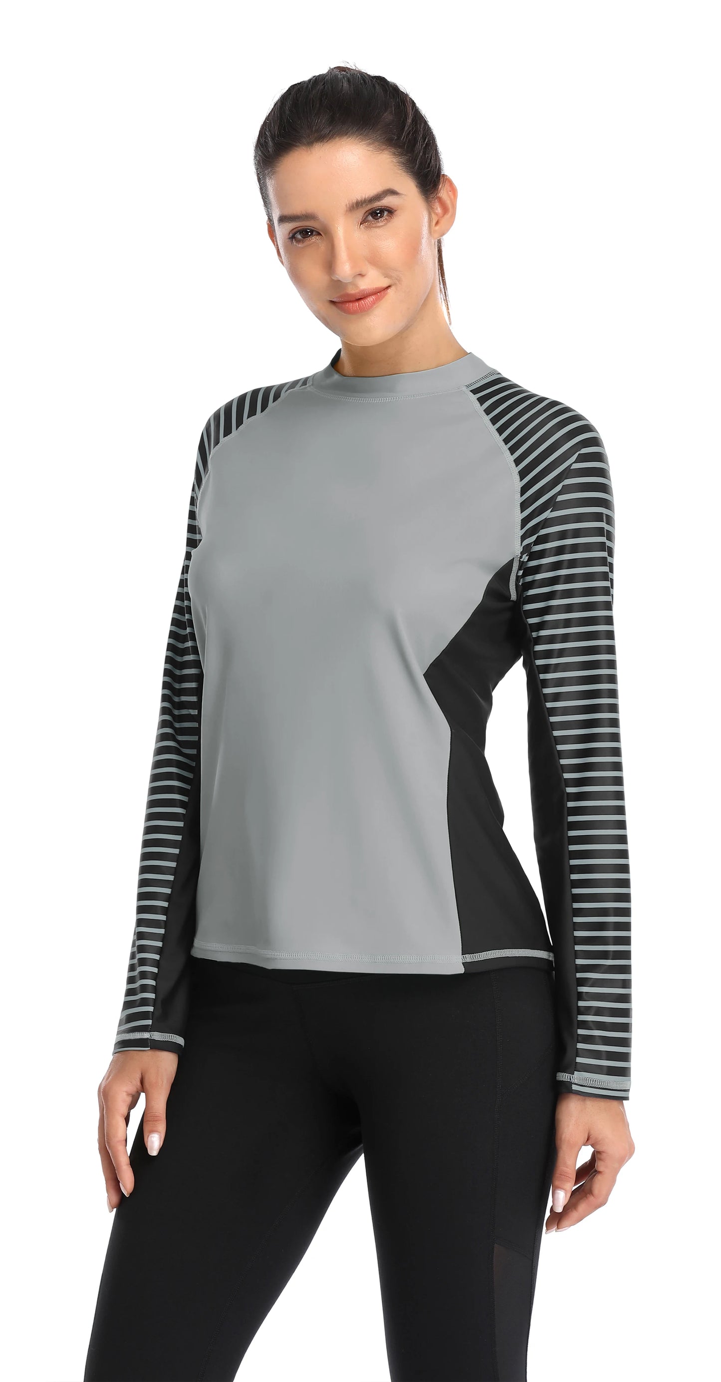 Womens Long Sleeved Rashguard Swimwear Striped Rash Guards Patchwork Surfing Swimsuits UPF50+ Top - The Clothing Company Sydney