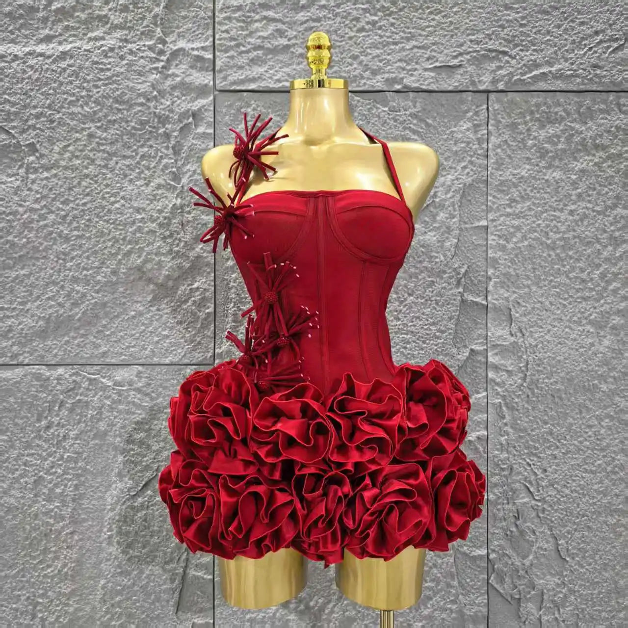 Red Color Women Halter Full Florals 2 Piece Bodycon Mini Bandage Nightclub Party Birthday Dress The Clothing Company Sydney