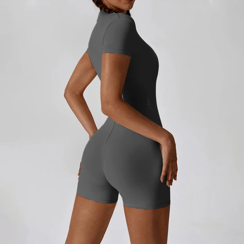 Summer Zipper Workout Jumpsuit Sports Overalls Women Gym Clothing Running Fitness Suits Gym Tracksuit Short Sportswear Yoga Set - The Clothing Company Sydney