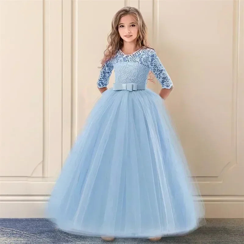 Teens Girls Princess Dress for Party Ball Gown Wedding White Dresses Kids Birthday Bridesmaid Costume Lace Flower Pageant Dress - The Clothing Company Sydney
