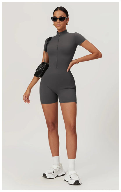 One Piece Jumpsuit Summer Short Sleeve Zipper Sports Wear Gym Fitness Bodysuits Women Dance Running Workout Clothes Yoga Suit The Clothing Company Sydney