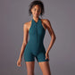 Hollow Backless Sport Jumpsuit Short Woman One Piece Gym Outfit Sleeveless Zipper Fitness Overalls Yoga Romper