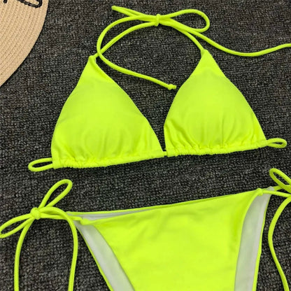 Neon Pink Brazilian Bikini Women Swimwear Halter Swimsuit Two piece Bikini set Bather Bathing Suit The Clothing Company Sydney