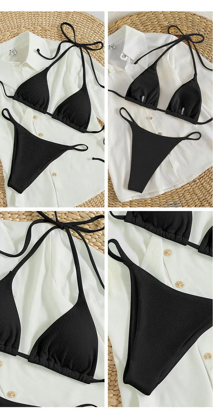2 Piece Halter Swimsuit High Waist Lace Up Beach Bathing Suit Bikini Set Swimwear - The Clothing Company Sydney