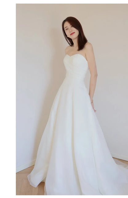 Strapless Elegant A-line Sleeveless Classic Lace Up Small Train Wedding Dress - The Clothing Company Sydney