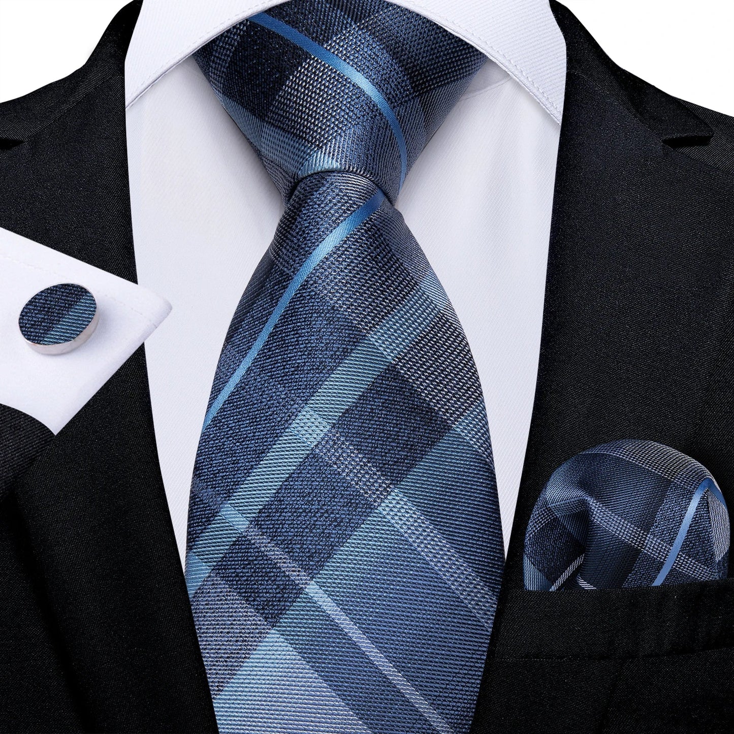 Plaid Print Men's Tie Set 8cm Width Neck Tie Handkerchief Cufflinks Business Wedding Tie Gift Set The Clothing Company Sydney
