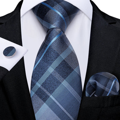 Plaid Print Men's Tie Set 8cm Width Neck Tie Handkerchief Cufflinks Business Wedding Tie Gift Set The Clothing Company Sydney