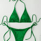 Metallic Halter Triangle Swimsuit Women Swimwear Bathing Suits Brazilian Thong Micro Bikinis Set Beach Wear