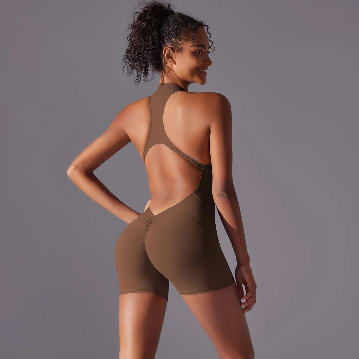 Hollow Backless Sport Jumpsuit Short Woman One Piece Gym Outfit Sleeveless Zipper Fitness Overalls Yoga Romper