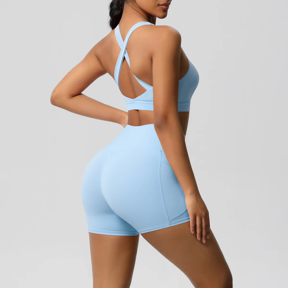 2 Piece Sportswear Pocketed Yoga Set Gym Clothes Yoga Suits Womens Sports Shorts Crossover Bra Gym Leggings Bike Shorts Set The Clothing Company Sydney