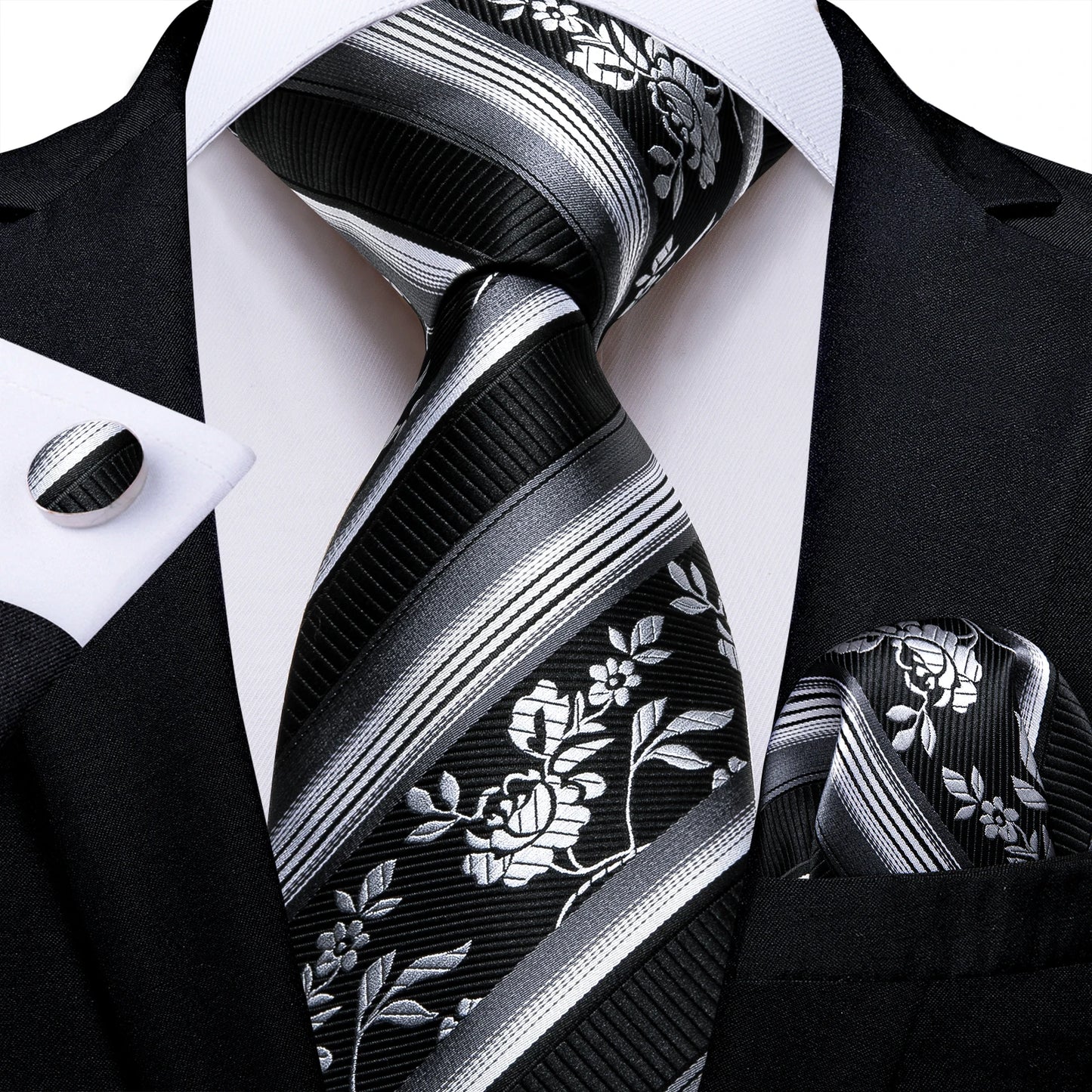 Designer Striped Silk Classic Ties For Men Wedding Accessories Gift For Men Neck Tie Set Pocket Square Cufflinks Set - The Clothing Company Sydney