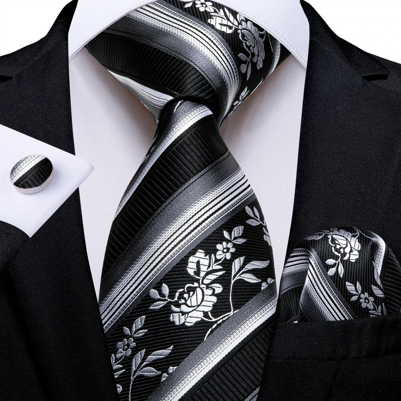 Designer Striped Silk Classic Ties For Men Wedding Accessories Gift For Men Neck Tie Set Pocket Square Cufflinks Set - The Clothing Company Sydney