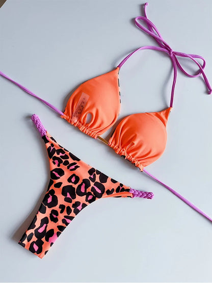 2 Piece Halter Micro Bikini Thong Swimsuit Women's Swimwear Bandage Brazilian Bathing Suit - The Clothing Company Sydney