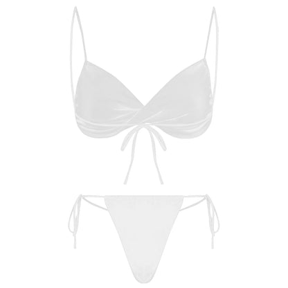 Womens Bikini Set Bathing Suit Pad Free Bra Top with High Cut Thong Briefs Side Tie Tying 2 Piece Swimwear Pool Beach Wear - The Clothing Company Sydney