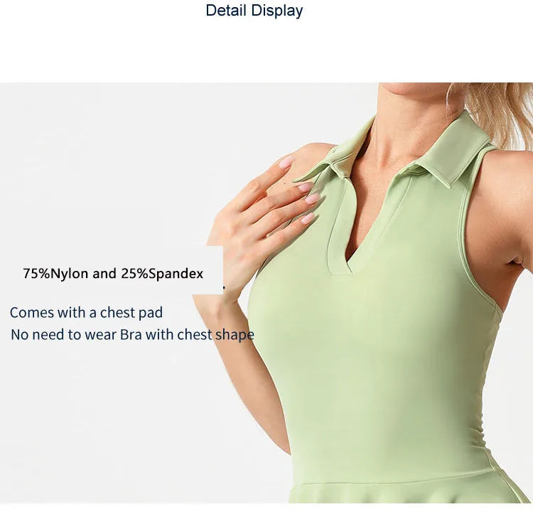 Tennis Dress With Chest Pads Shorts Stretchy Fitness Skorts Tummy Control Yoga Skirts Gym Clothing Activewear - The Clothing Company Sydney