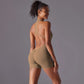 Hollow Backless Sport Jumpsuit Short Woman One Piece Gym Outfit Sleeveless Zipper Fitness Overalls Yoga Romper
