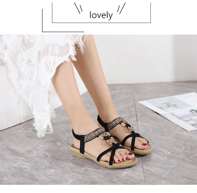 Women Fashion  Flat Flower Rhinestone Open Toe Outdoor Wear Beach Sandals - The Clothing Company Sydney