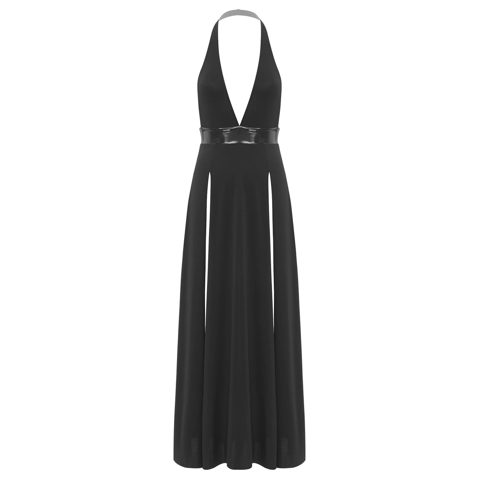 Womens Nightclub Deep V Neck Halter Backless Sleeveless Front High Split High Waist Coquette Clubwear Dress The Clothing Company Sydney