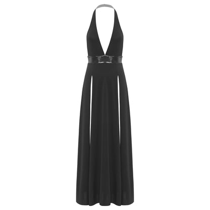 Womens Nightclub Deep V Neck Halter Backless Sleeveless Front High Split High Waist Coquette Clubwear Dress The Clothing Company Sydney