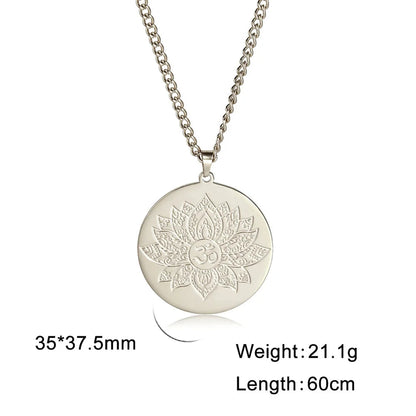 Yoga Lotus Om Aum Symbol Pendant Necklace Hindu Buddhist Stainless Steel Chain Meditation Spiritual Religious Jewellery The Clothing Company Sydney