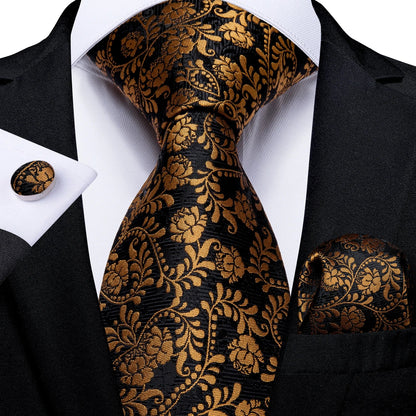 Luxury Black & Gold Paisley Silk Tie Set – Men's Necktie, Pocket Square & Cufflinks Gift The Clothing Company Sydney