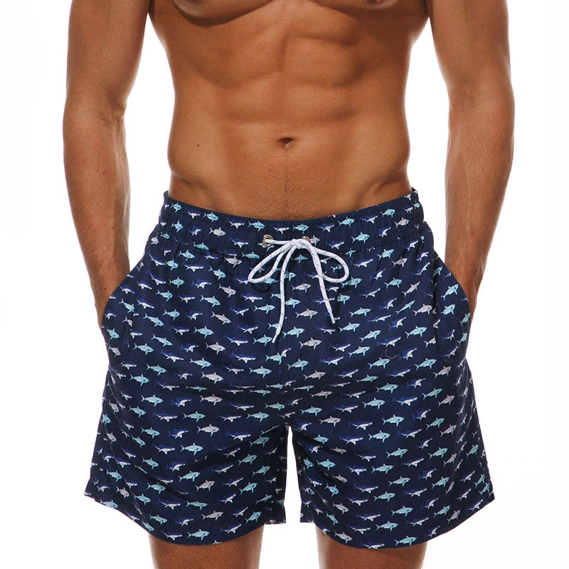 Summer Mens Swim Shorts Beach Quick Dry Printing Swimsuit Plus Size Mesh Liner Surfing Gym Board Shorts